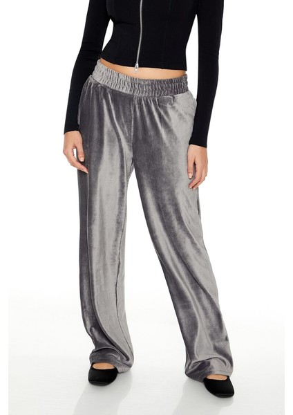 Kadife High-Rise Wide-Leg Pantolon