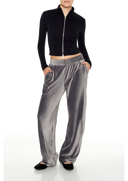 Kadife High-Rise Wide-Leg Pantolon fiyatları