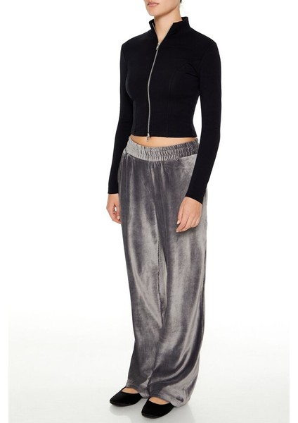 Kadife High-Rise Wide-Leg Pantolon fırsatları