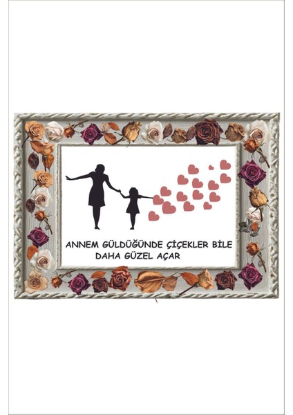Anneler Günü Hediye Ahşap Çerçeve Görünümlü Çiçekli 25 x 35 cm Dakota Tablo