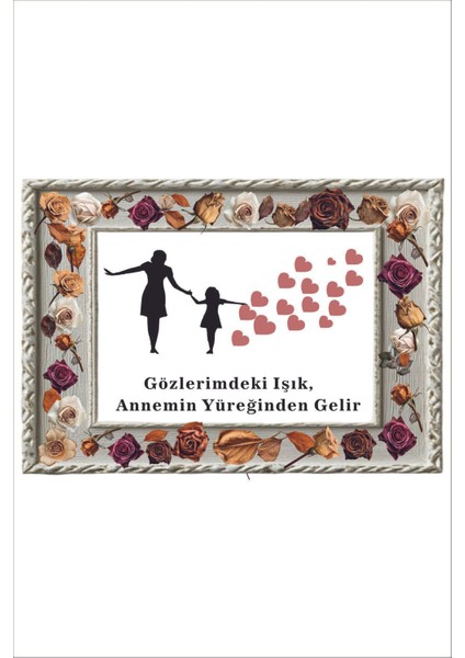 Anneler Günü Hediye Ahşap Çerçeve Görünümlü Çiçekli Tablo 25 x 35 cm
