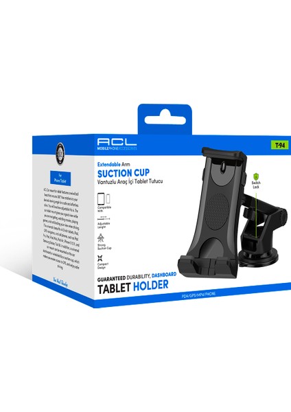 T-94 Araç Içi Tablet ve Telefon Tutucu | 360° Dönebilir Vantuzlu Stand | Dashboard & Cam Uyumlu