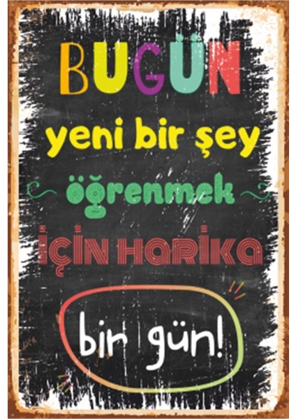 Bugün Yeni Bir Şey Öğrenmek Motivasyon Retro Ahşap Poster