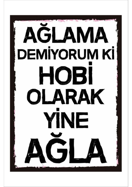 Retro Ağlama Demiyorum Ki Hobi Olarak Yine Ağla Anlamlı Duvar Yazıları Sözleri 20 x 30 Tablo