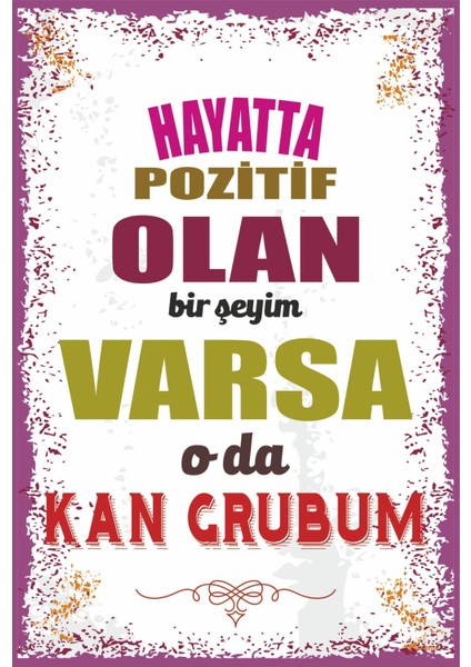 Duvar Yazıları Hayatta Pozitif Olan Bir Şeyim Varsa O Da Kan Grubum Retro Ahşap Poster 793