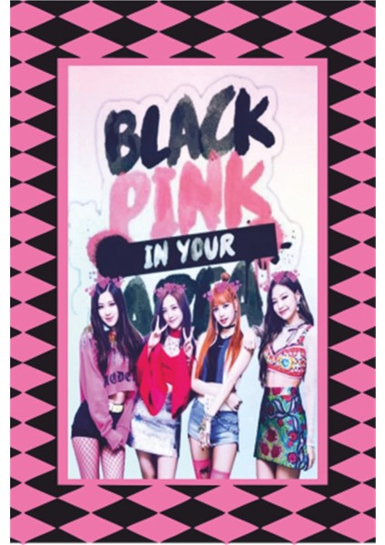 K-Pop Black Pink Çerçeve Görünümlü Retro Ahşap Poster-15