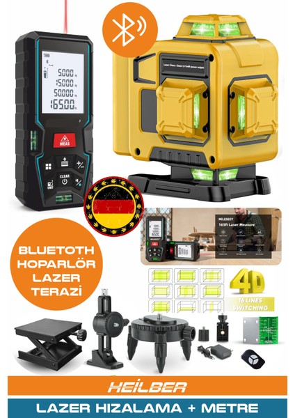 BA01068S 2'si 1 Arada Lazer Seti | 70M Ölçüm Cihazı + 16 Çizgili 360° 4 Köşe Lazer Hizalama | Şarjlı – Pro Seri