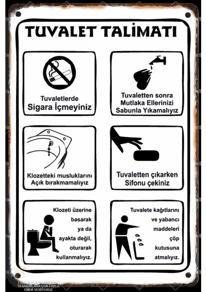 Tuvalet Wc Kuralları Talimatları Uyarı Levhası Komik Eğlenceli Sözler Retro Ahşap Poster