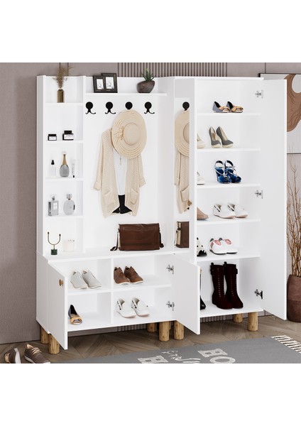 Evin-1-2 Bohem Ayaklı Aynalı Ayakkabılık Portmanto Vestiyer EVN01