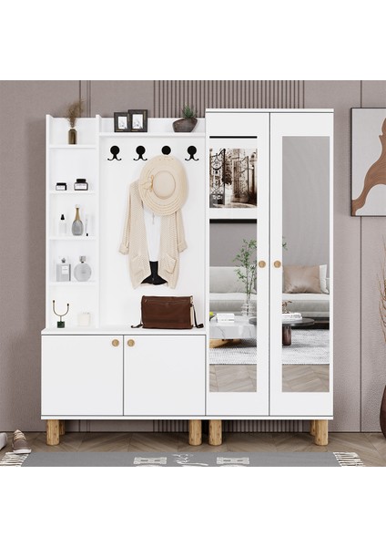 Evin-1-2 Bohem Ayaklı Aynalı Ayakkabılık Portmanto Vestiyer EVN01