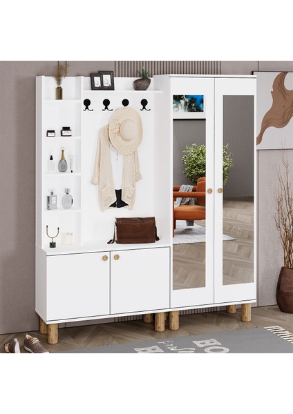 Evin-1-2 Bohem Ayaklı Aynalı Ayakkabılık Portmanto Vestiyer EVN01