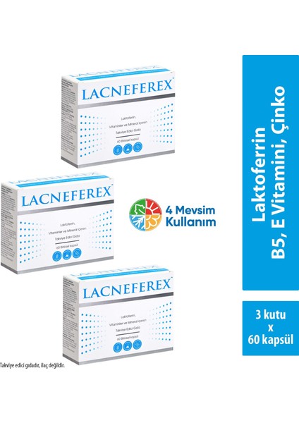 Lacneferex™ Laktoferrin, Vitaminler ve Mineral Içeren Takviye Edici Gıda 60 Kapsül x 3 Adet