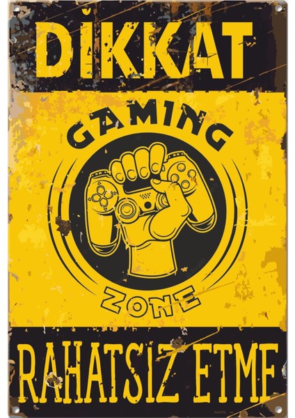 Dikkat Rahatsız Etme Gamer Oyuncu Uyarı Levhası Retro Ahşap Poster