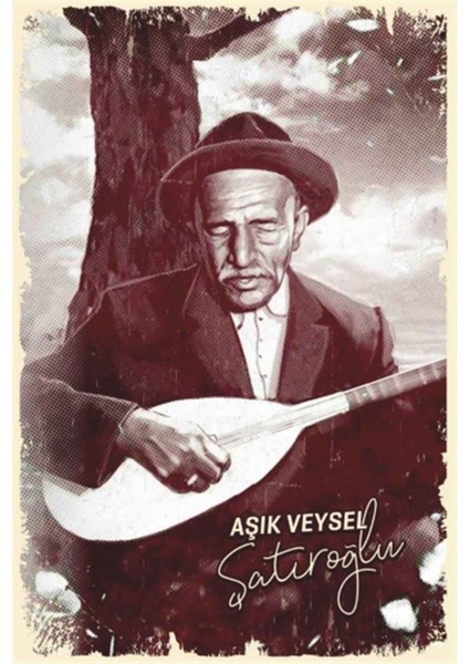 Aşık Veysel Bağlama Türkü Retro Ahşap Poster