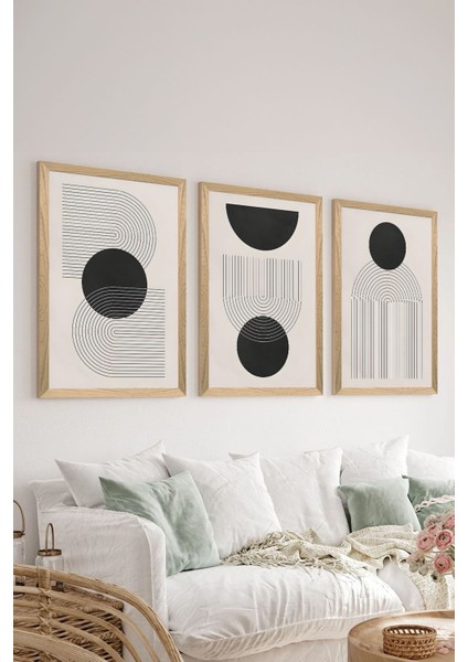 3 Parça Ahşap Çerçeve Görünümlü Mdf Poster Tablo Seti - Set 80