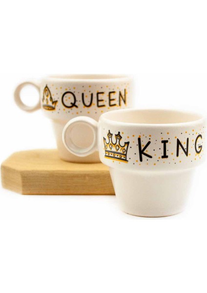 King & Queen 2'li Espresso Bardak Seti - Hediye Seramik Fincan