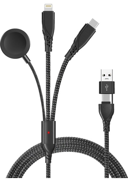 5in1 Şarj Kablo, 100W + 27WPD USB To Type-C Kablo, 120 cm Uzunluk, USB To Type C/ Lightning/ Iwatch ile Uyumlu Saat Şarj Kablosu ZR792