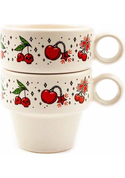 Kiraz Desenli 2'li Espresso Bardak Seti - Hediye Seramik Fincan modelleri