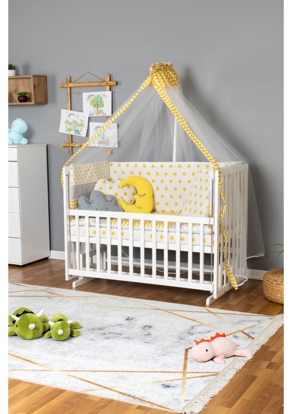 Ahşap Beşik Anne Yanı Yeni Doğan Asya Beyaz Bebek Beşiği Sarı Yıldız Uyku Setli fiyatları