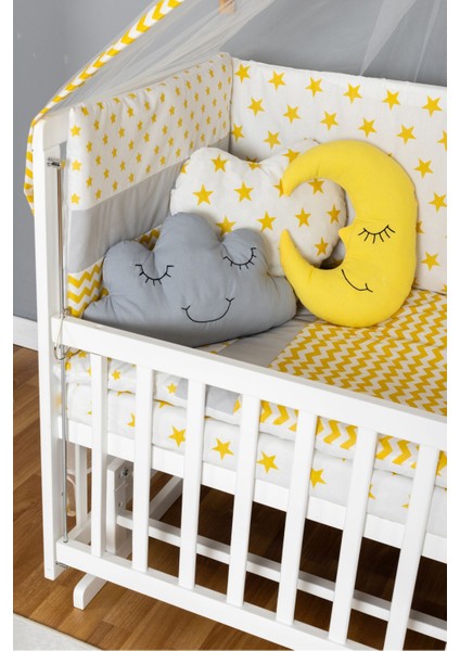 Ahşap Beşik Anne Yanı Yeni Doğan Asya Beyaz Bebek Beşiği Sarı Yıldız Uyku Setli modelleri