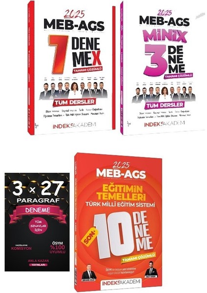 Indeks Akademi 2025 Meb-Ags Tüm Dersler + Eğitimin Temelleri 10+10 Deneme 3 Lü Set