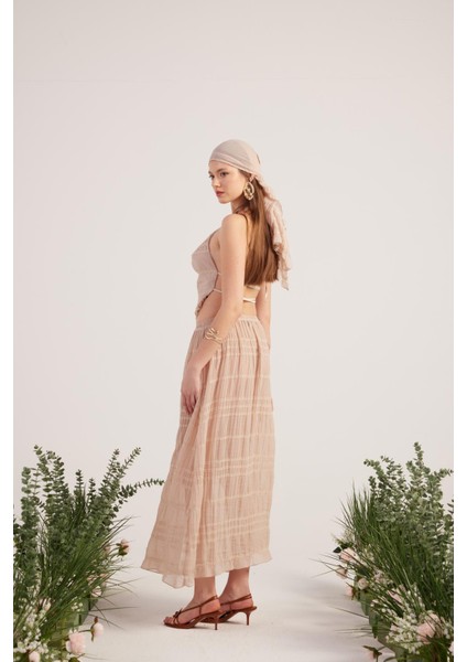 Şal Detaylı Etek Bluz Üçlü Bohemy Takım Bej fırsatları