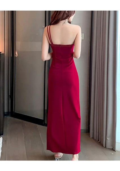 Askılı Bordo Abiye Elbise fiyatları