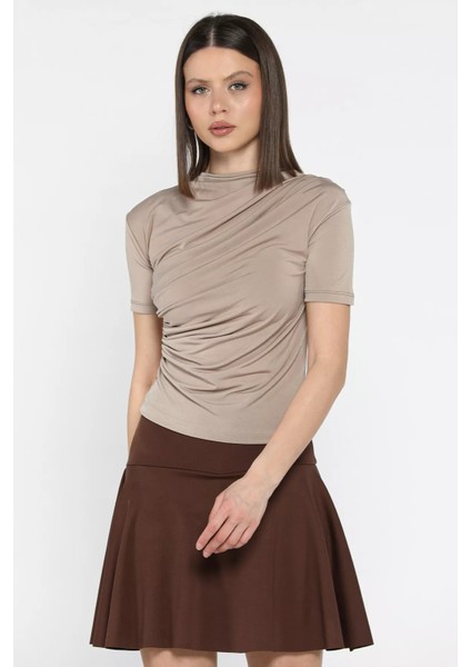 Kadın Omuz ve Bel Drapeli Kısa Kol Bluz P-00016374 fiyatları