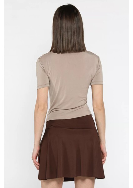 Kadın Omuz ve Bel Drapeli Kısa Kol Bluz P-00016374 modelleri