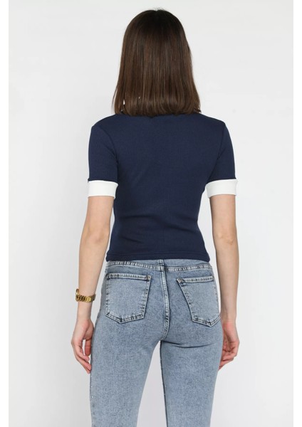 Kadın Polo Yaka Renk Garnili Kaşkorse Bluz P-00016854 modelleri