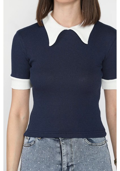 Kadın Polo Yaka Renk Garnili Kaşkorse Bluz P-00016854 fırsatları