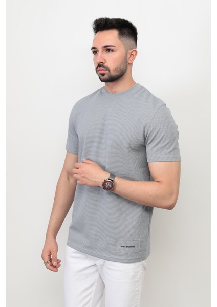Erkek Bisiklet Yaka Etek Ucu Marka Detaylı Petek T-Shirt