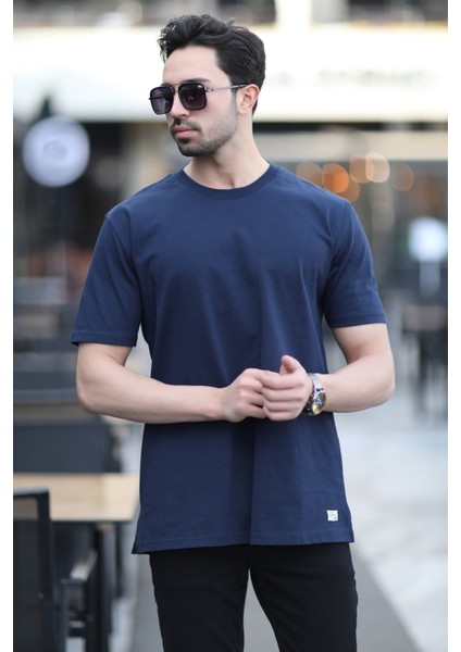 Erkek Bisiklet Yaka Regular Fit Pamuklu T-Shirt Lacivert - 5446