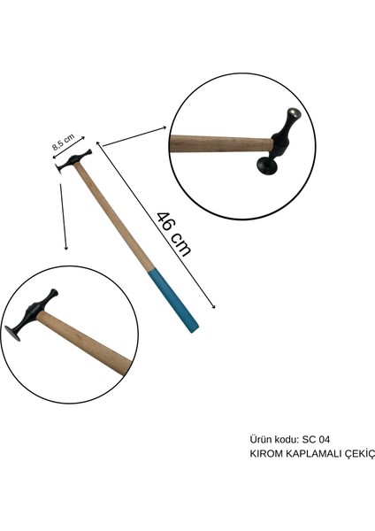 46 cm Krom Kaplamalı Boyasız Göçük Düzeltme Çekici, Pdr Çekiç - Sc-04
