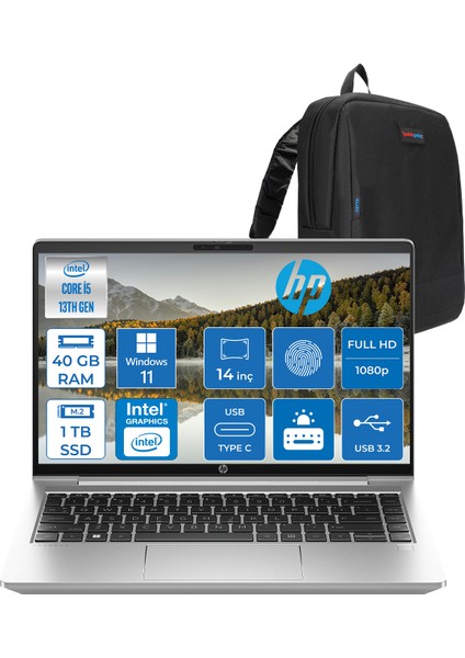 Probook 440 G10 Intel Core I5 1335U 40GB 1tb SSD Intel® Iris® Xᵉ Grafik Windows 11 Home 14" IPS Fhd Taşınabilir Bilgisayar HP8A565EAH23+ Zetta Çanta