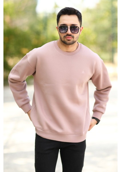 Erkek Oversize Sweatshirt Pembe Bisiklet Yaka Jb Nakışlı 3ip Şardonlu Pamuk Karışımlı - 5405 fiyatları