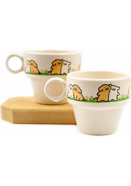 Iki Sevgili Puppy 2'li Espresso Bardak Seti - Hediye Seramik Fincan