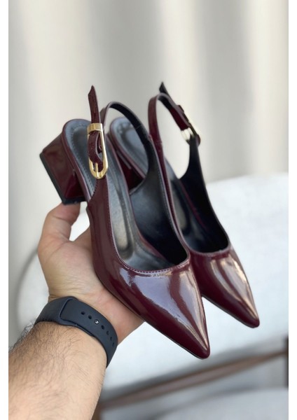 Kadın Mely Tokalı Kısa Topuklu Ayakkabı - Bordo-Rugan