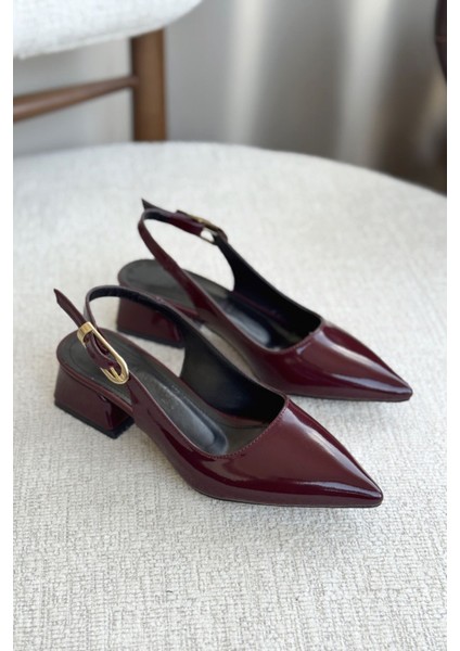 Kadın Mely Tokalı Kısa Topuklu Ayakkabı - Bordo-Rugan modelleri