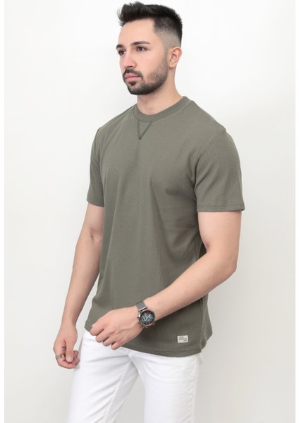 Baskısız Erkek T-Shirt o Yaka Regular Fit T-Shirt Haki - 2407
