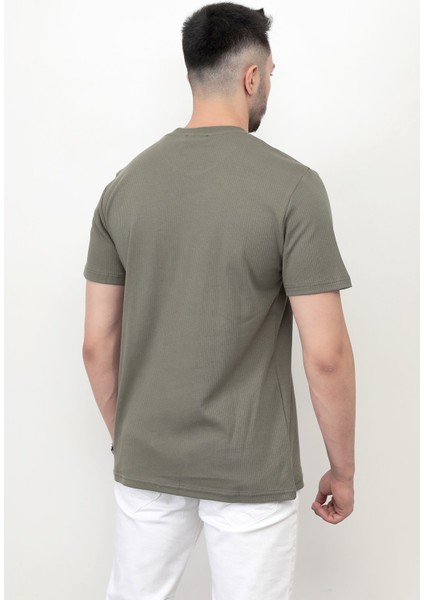 Baskısız Erkek T-Shirt o Yaka Regular Fit T-Shirt Haki - 2407
