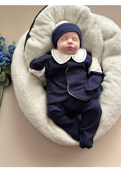 Yelekli Hastane Çıkışı Set - Lacivert / (Yelek, Pantolon, Body, Bere, Eldiven) fiyatları