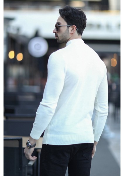 Erkek Yarım Balıkçı Yaka Yünlü Triko Kazak Ekru - YB-511 modelleri