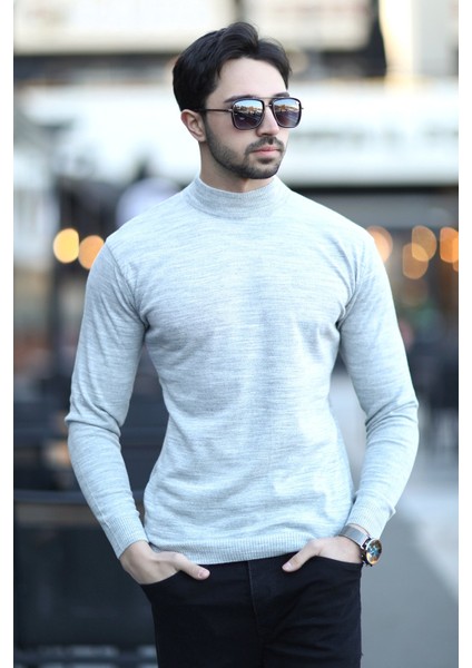 Erkek Yarım Balıkçı Yaka Yünlü Triko Kazak Gri - YB-511 fiyatları