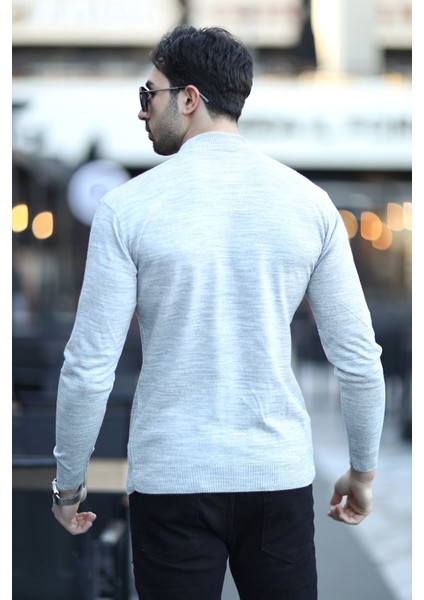 Erkek Yarım Balıkçı Yaka Yünlü Triko Kazak Gri - YB-511 modelleri