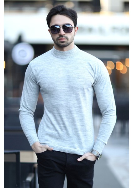 Erkek Yarım Balıkçı Yaka Yünlü Triko Kazak Gri - YB-511 fırsatları