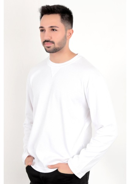 Erkek Ekru Iğne Çıkartmalı Interlok Regular Sweat