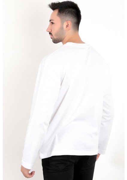 Erkek Ekru Iğne Çıkartmalı Interlok Regular Sweat