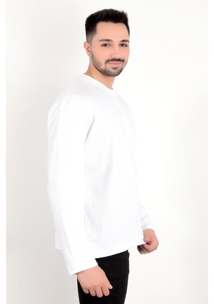 Erkek Ekru Iğne Çıkartmalı Interlok Regular Sweat