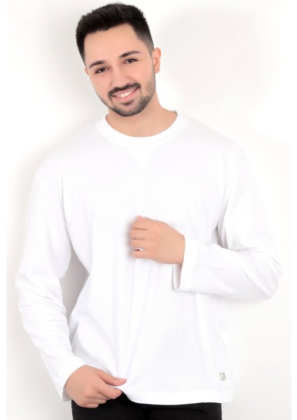 Erkek Ekru Iğne Çıkartmalı Interlok Regular Sweat